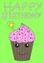 Happy birthday card with live green cute cupcake